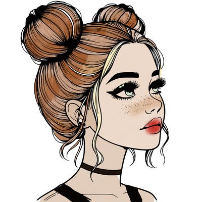 realistic girl with buns on the top of her head