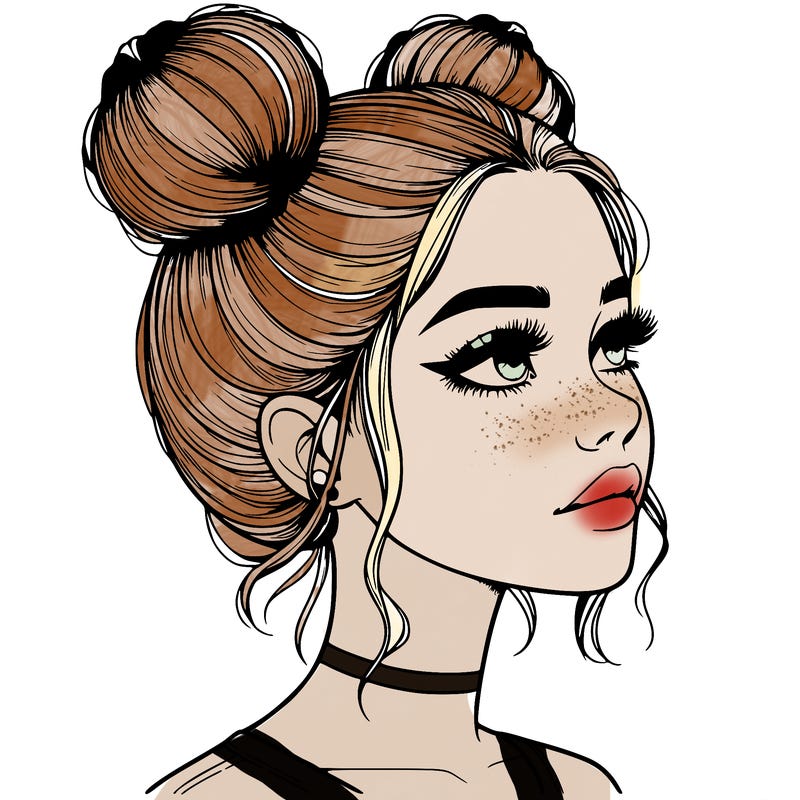 realistic girl with buns on the top of her head