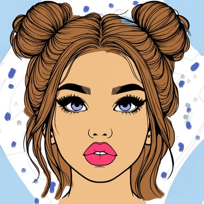 realistic girl with two buns on her hair and lips