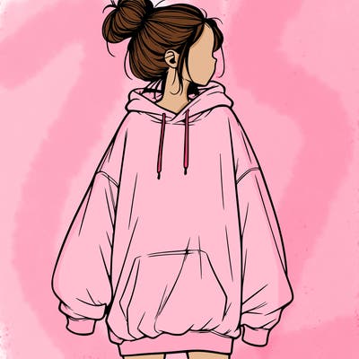 realistic girl with a oversized sweatshirt on and a bun