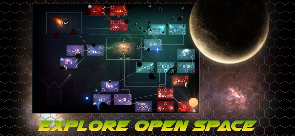 WarUniverse - A tactical galaxy map showing connected sectors for exploration in the WarUniverse space MMO.