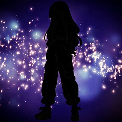 girl in baggy pants crop top and long hair