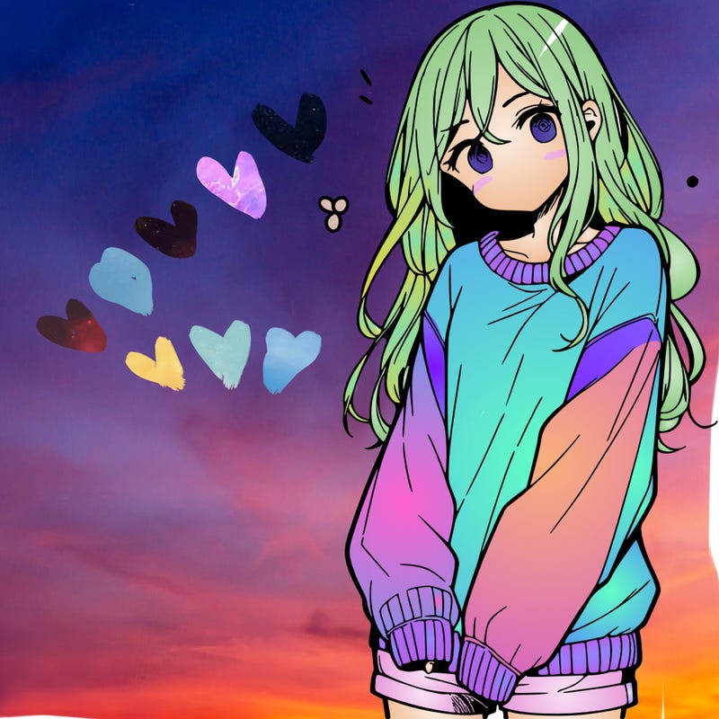 manga teen girl  in a sweater and baggy pants