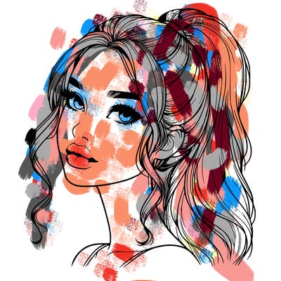 realistic girl with a ponytail on her hair and lips