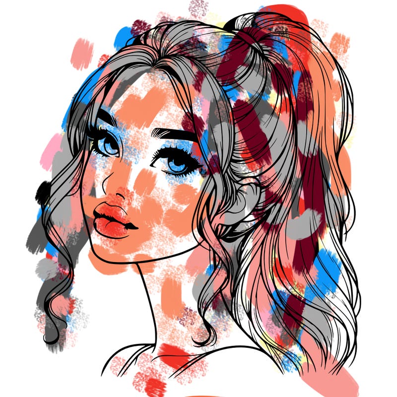 realistic girl with a ponytail on her hair and lips