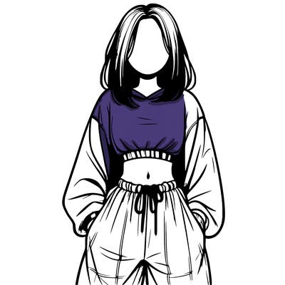 realistic girl faceless with baggy pants and a crop top