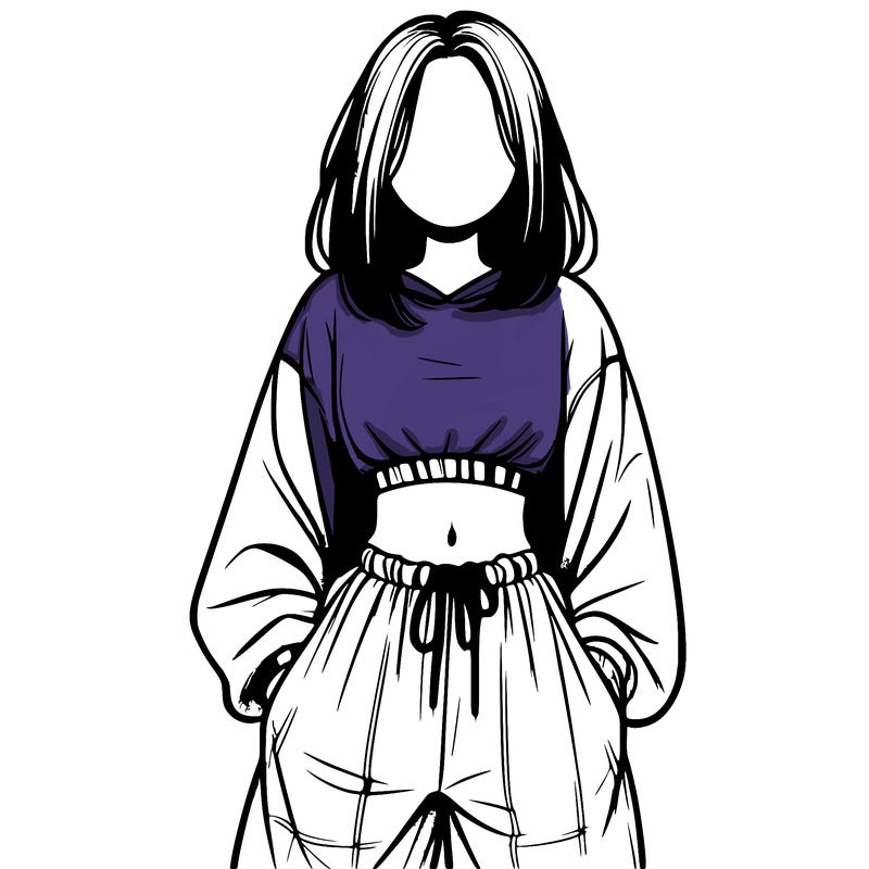 realistic girl faceless with baggy pants and a crop top