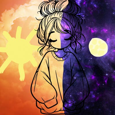 girl with baggy sweatshirt and messy bun