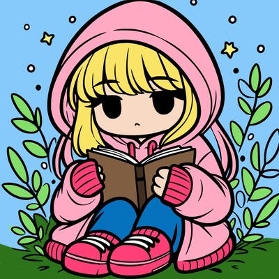 girl in oversized hoodie reading a book