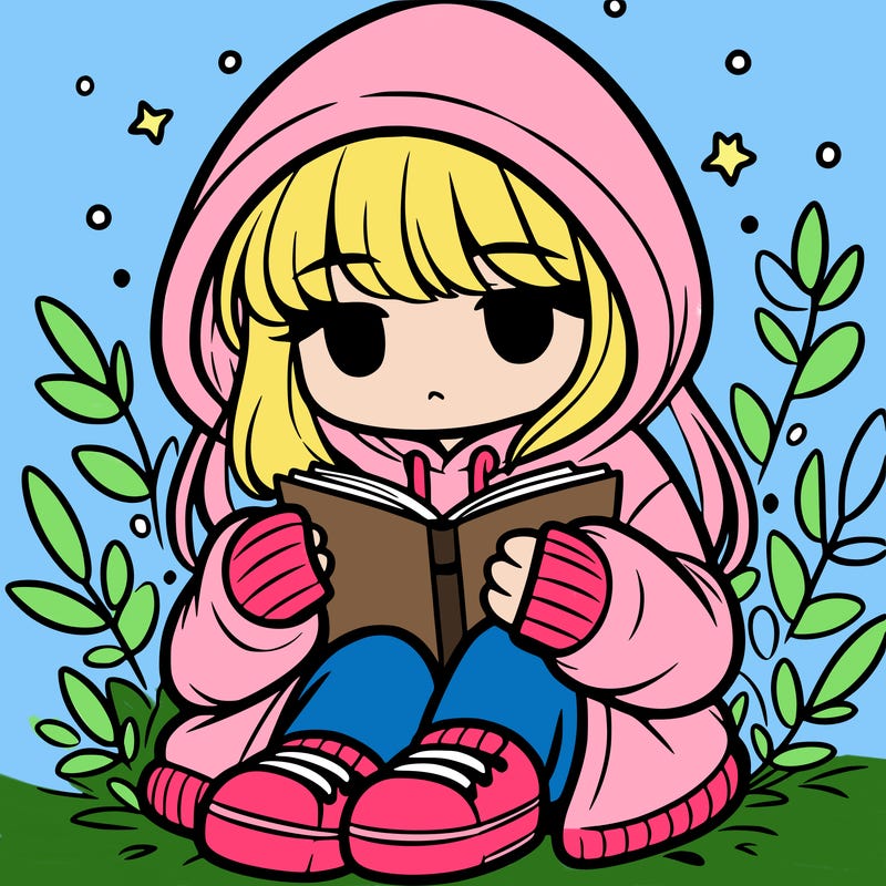 girl in oversized hoodie reading a book