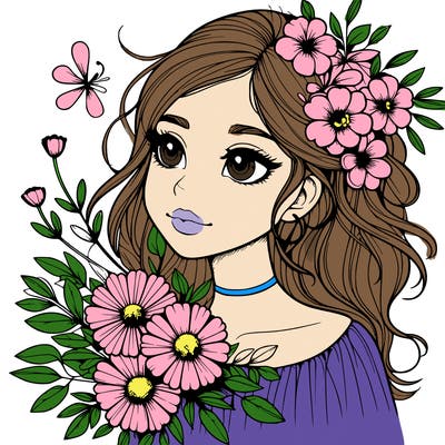 realistic girl with flowers