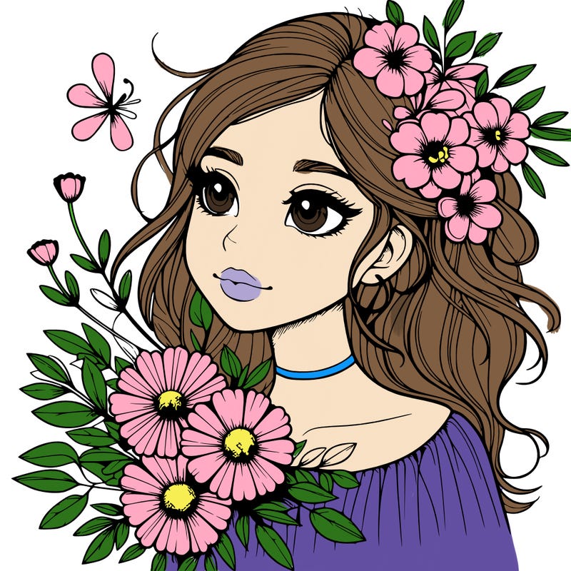 realistic girl with flowers
