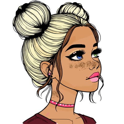 realistic girl with buns on the top of her head