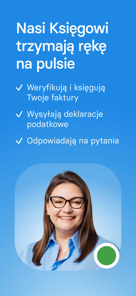 inFakt — KSeF Faktury Księgowi - Screen from the inFakt app highlighting professional accounting services including invoice booking and tax filing support