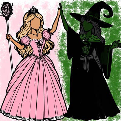 detailed realistic split of a princess and a witch