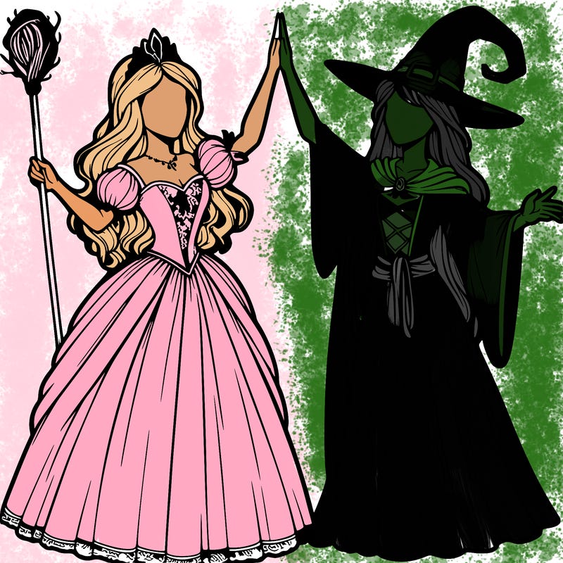 detailed realistic split of a princess and a witch