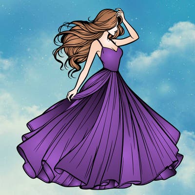 realistic woman with dress flowing in the wind