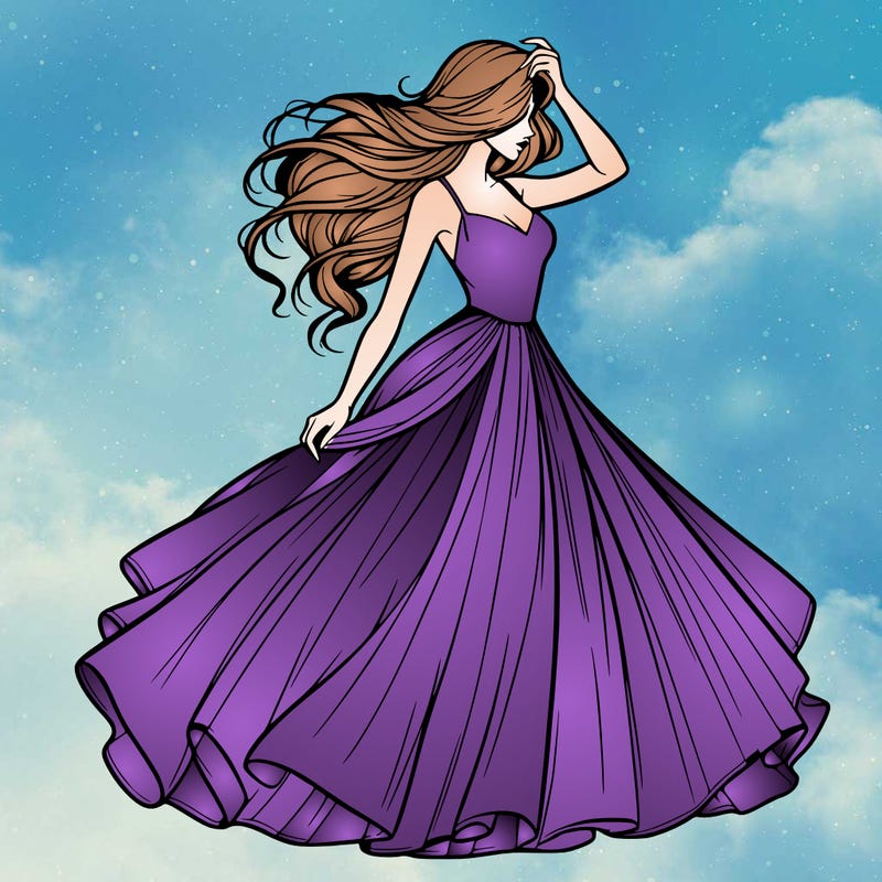 realistic woman with dress flowing in the wind