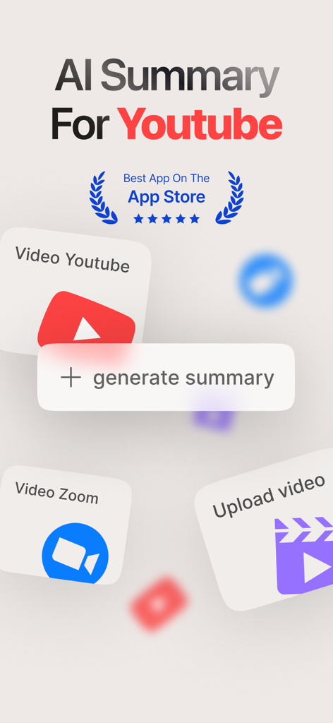 Summarify: AI Video Summarizer - Summarify app interface showing AI video summary options for YouTube and Zoom.