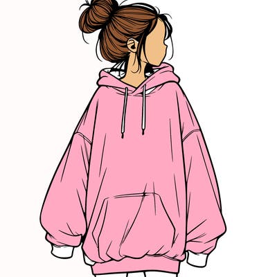 realistic girl with a oversized sweatshirt on and a bun