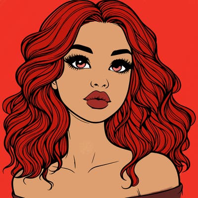 realistic girl with wavy hair and lips