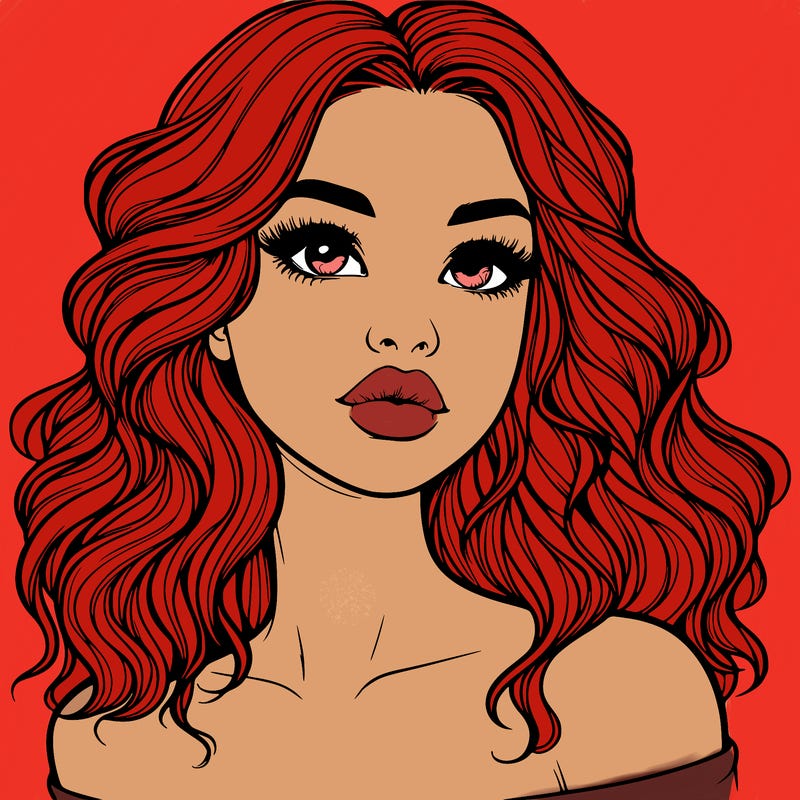 realistic girl with wavy hair and lips