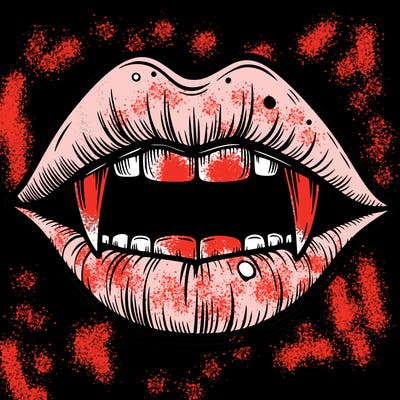 lips with vampire teeth