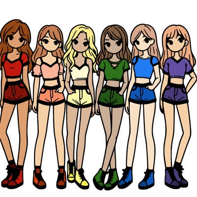 a group of girls wearing crop tops and shorts