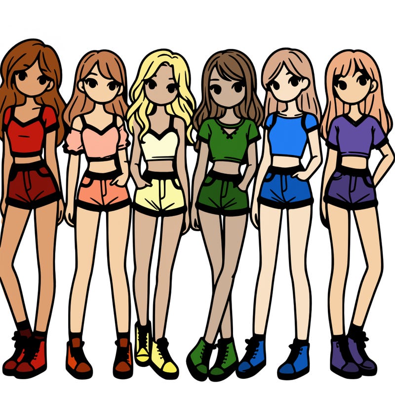 a group of girls wearing crop tops and shorts