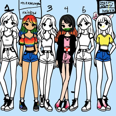 a group of girls wearing crop tops and shorts