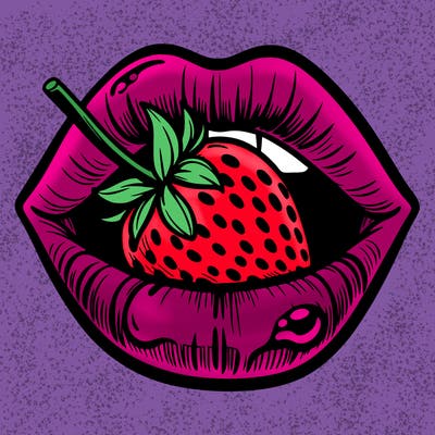 lips eating a glossy strawberry