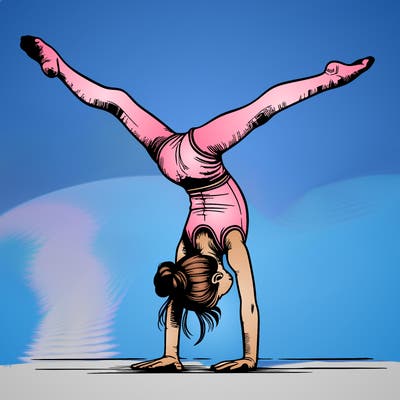 realistic gymnastic hand stand girl in four splits
