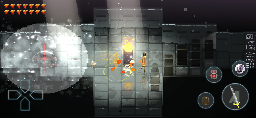 Songbringer mobile gameplay featuring pixel art graphics and dungeon combat