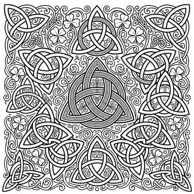 Immerse yourself in the ancient symbolism of Ireland with this intricate Celtic Triquetra coloring page. Featuring a stunning array of intertwined knots and lucky shamrocks, it offers a deeply satisfying and artistic coloring experience.