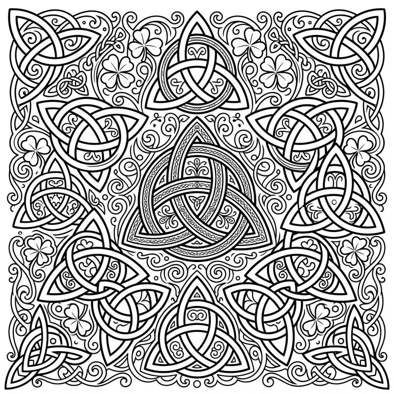 Immerse yourself in the ancient symbolism of Ireland with this intricate Celtic Triquetra coloring page. Featuring a stunning array of intertwined knots and lucky shamrocks, it offers a deeply satisfying and artistic coloring experience.