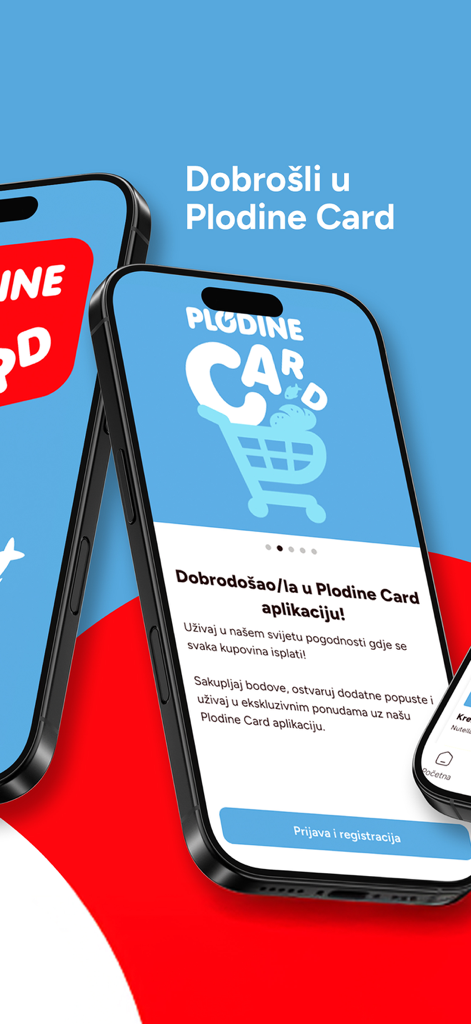Plodine Card - Welcome screen of the Plodine Card app displayed on a smartphone