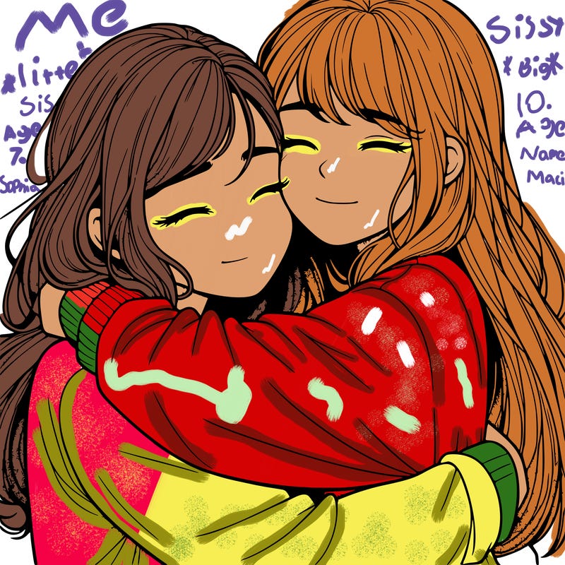 realistic two girls hugging