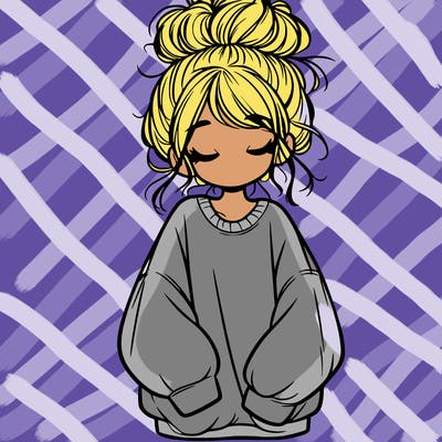 girl with baggy sweatshirt and messy bun