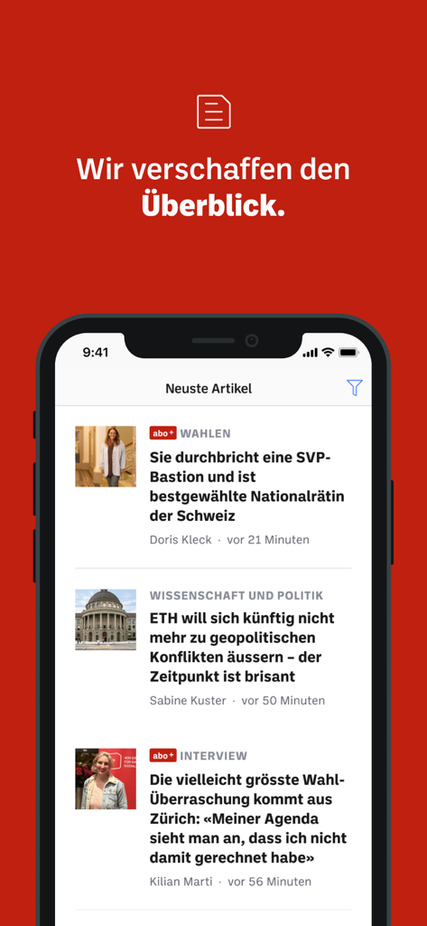 Mobile phone screen showing the latest news articles on the Oltner Tagblatt app