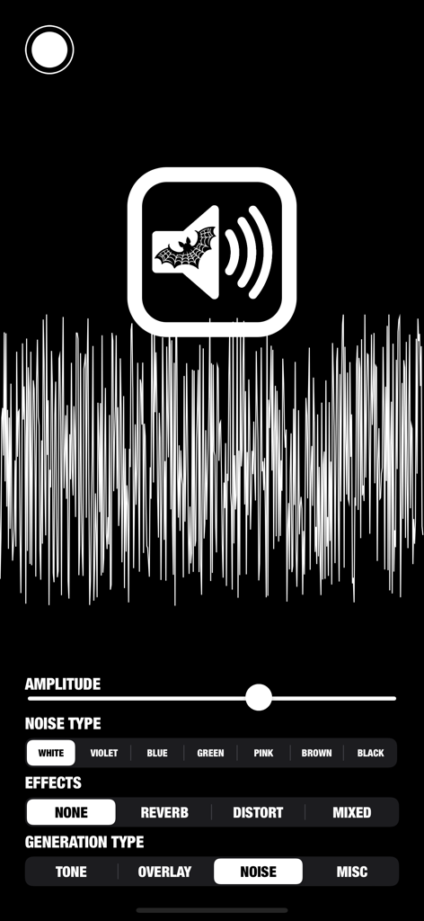 Black Audio Tool - B.A.T - Black Audio Tool interface showing a white noise waveform and sound generation controls