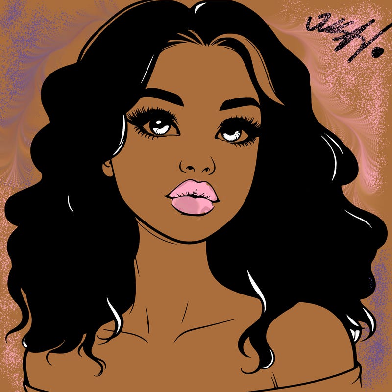 realistic girl with wavy hair and lips
