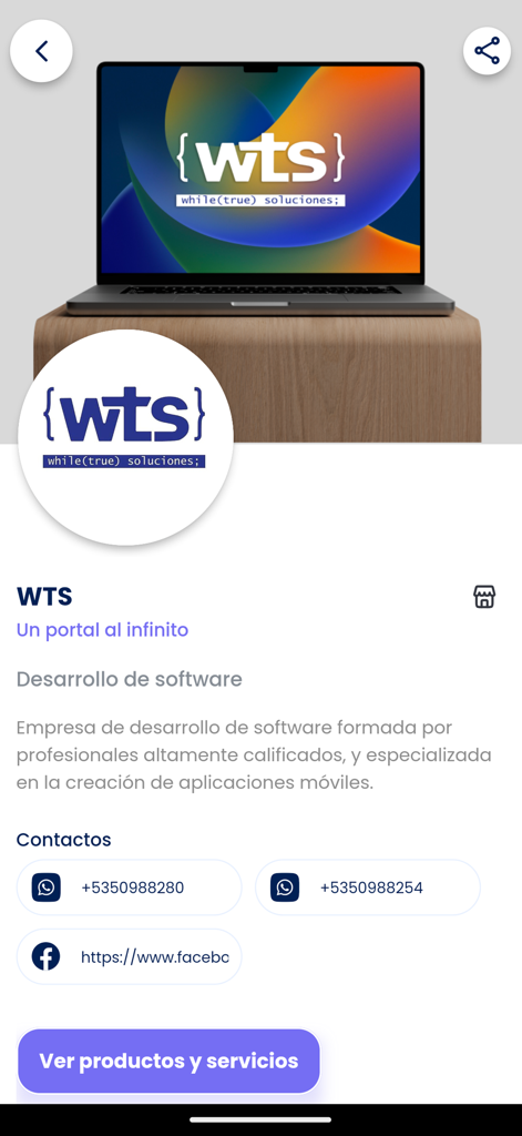 La Lupa App - Business profile page for WTS software development on the La Lupa App