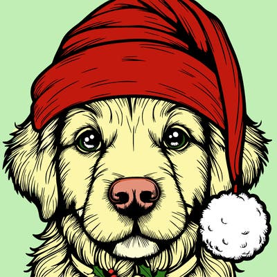 realistic dog with a christmas hat