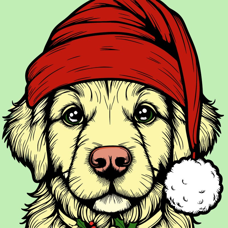 realistic dog with a christmas hat