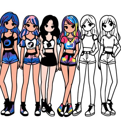 a group of girls wearing crop tops and shorts