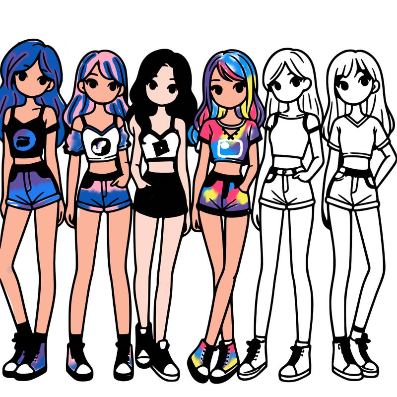 a group of girls wearing crop tops and shorts