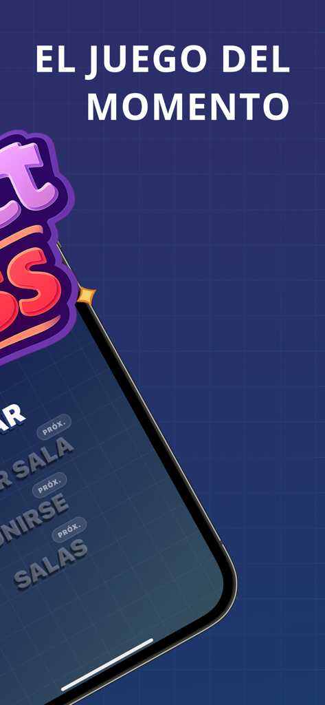 SuspectGuess: El impostor - スマートフォン画面に、テキスト「El juego del momento」が表示されたSuspectGuessアプリのインターフェースが表示されています。