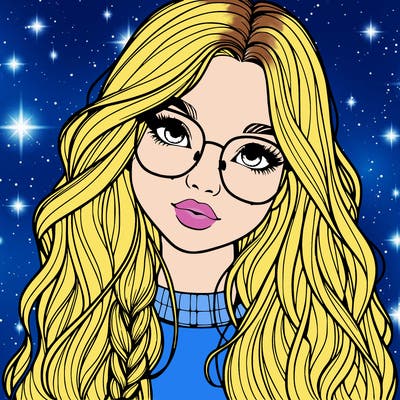 girl with long hair and freckles and glasses realistic