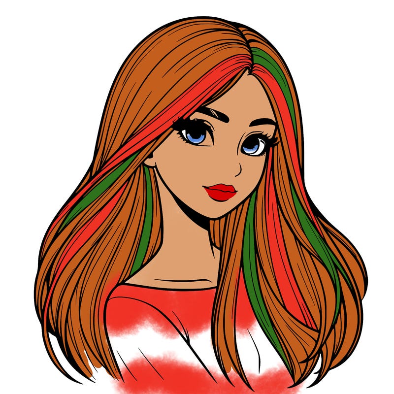 realistic girl with long hair and a face