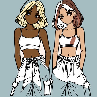 two girls with crop top with baggy pants